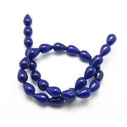 Bleu Chapelets de perles en jade naturel, jade blanc naturel, teint, larme, bleu, 12~14x10mm, Trou: 1.3mm, 28 pcs / chapelet, 15.35 pouce