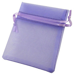 Pourpre Moyen Pochette organza , bijoux pochettes en maille pour noce cadeaux de noël sacs de bonbons, avec cordon de serrage, rectangle, support violet, 12x10 cm
