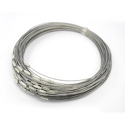 Plata 201 cordón de collar de alambre de acero inoxidable, agradable para la fabricación de joyas bricolaje, con cierre de tornillo de cobre, plata, 17.5 pulgada, 1 mm, Cierre: 12x4 mm