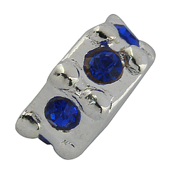 Blue Alloy Rhinestone European Beads, Large Hole Beads, Hexagon, Platinum, Blue, 5.5x10.5mm, Hole: 4.5mm