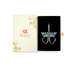 Spring Green Stainless Steel Scissors, Embroidery Scissors, Sewing Scissors, with Zinc Alloy Enamel Handle, Butterfly, Spring Green, 140x90x20mm