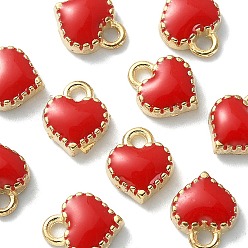 Red Alloy Enamel Charms, Cadmium Free & Lead Free, Heart, Light Gold, Red, 8x7.5x2.5mm, Hole: 1.5mm