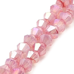 Dark Salmon Imitation Jade Glass Beads Strands, AB Color Plated, Faceted, Bicone, Dark Salmon, 4.5x4mm, Hole: 1mm, about 89~100pcs/strand, 13.31''~14.25''(33.8~36.2cm)