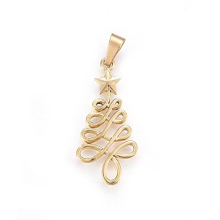 Golden 304 Stainless Steel Pendants, Christmas Tree with Star, Golden, 33x16x2mm, Hole: 7x4mm