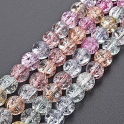 Colorful Crackle Glass Beads Strands, Dyed & Heated, Round, Colorful, 10mm, Hole: 1.4mm, about 41~42pcs/strand, 15.35~15.75 inch(39~40cm)