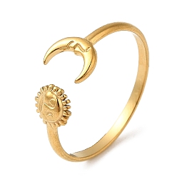 Луна 304 палец кольца из нержавеющей стали, открытое манжетное кольцо для женщин, золотые, луна и солнце, размер США 7 1/2 (17.7 мм), 1.5~7 мм