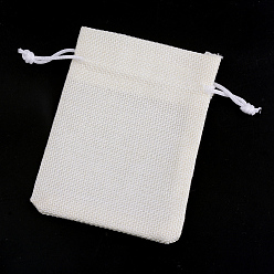 Creamy White Polyester Imitation Burlap Packing Pouches Drawstring Bags, for Christmas, Wedding Party and DIY Craft Packing, Creamy White, 9x7cm