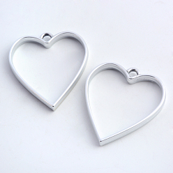 Matte Silver Color Rack Plating Alloy Heart Open Back Bezel Pendants, For DIY UV Resin, Epoxy Resin, Pressed Flower Jewelry, Hollow, Cadmium Free & Nickel Free & Lead Free, Matte Silver, 34x30.2x3.7mm, Hole: 3mm