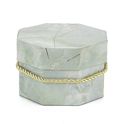 Medium Aquamarine Valentine's Day Marble Texture Pattern Paper Gift Boxes, with Rope Handles, for Gift Packaging, Octagon, Medium Aquamarine, 12.2x11.4x7.5cm