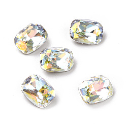 Light Crystal AB Light AB Style Glass Cabochons, Pointed Back & Back Plated, Faceted, Rectangle Octagon, Light Crystal AB, 8x6x3mm