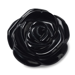 Obsidienne Des billes d'obsidienne naturelles, top foré, fleur, 35x13.5~15mm, Trou: 1mm