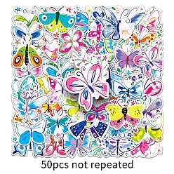 Mixed Color 50Pcs Butterfly PVC Waterproof Stickers, Adhesive Insect Decals, for Suitcase & Skateboard & Refigerator Decor, Mixed Color, 50~80mm