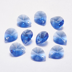 Sapphire Faceted Glass Rhinestone Pendants, Imitation Austrian Crystal, teardrop, Sapphire, 8x6x4mm, Hole: 1mm