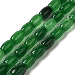 Темно-Зеленый Природных окрашенных нитей бисера нефрита, овальные, темно-зеленый, 11.5~12x7.5~8 мм, отверстие : 0.8 мм, около 29~32 шт / нитка, 12.99''~15.16'' (33~38.5 см)