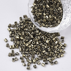 Dark Khaki 8/0 Two Cut Glass Seed Beads, Hexagon, Metallic Colours, Dark Khaki, 2.5~3x2.5mm, Hole: 0.9mm, about 15000pcs/bag
