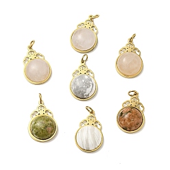 Mixed Stone Flower Natural Mixed Stone Pendants, with Ion Plating(IP) Golden Tone 304 Stainless Steel Findings, Half Round Charm, 18x11x6mm, Hole: 2.7mm