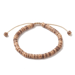 Chameau Bracelet de perles tressées réglables en noix de coco pour hommes femmes, chameau, diamètre intérieur: 1-3/4~2-3/4 pouce (4.3~7.1 cm)