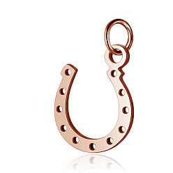 Rose Gold Vacuum Plating 304 Stainless Steel Charms, Horseshoe, Rose Gold, 13x10x1mm, Hole: 3mm