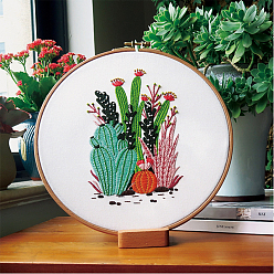 Coloré Kits de démarrage de broderie bricolage motif cactus, y compris le tissu et le fil à broder, aiguille, feuille d'instruction, colorées, 290x290mm
