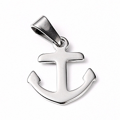 Stainless Steel Color 304 Stainless Steel Pendants, Anchor, Stainless Steel Color, 18x16x1mm, Hole: 8x3mm