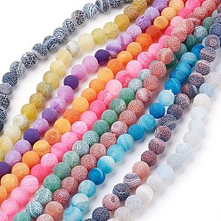 Mixed Color Natural Crackle Agate Beads Strands, Dyed, Round, Grade A, Mixed Color, 10mm, Hole: 1mm, about 39pcs/strand, 14.9 inch