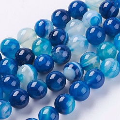 Bleu Royal Perles en agate à rayures naturelles teintées / perles en agate à bandes, bleu royal, 8mm, Trou: 1mm, Environ 48 pcs/chapelet, 15.2 pouce