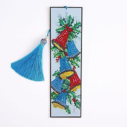 Christmas Bell Рождественские наборы для алмазной живописи своими руками для изготовления закладок, включая закладку, кисточка, смола стразы, алмазная липкая ручка, поднос тарелка и клей глина, прямоугольные, рождественский колокольчик, 210x60 мм