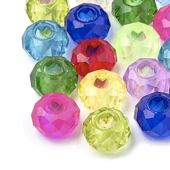 Couleur Mélangete Perles acryliques, Perles avec un grand trou   , facette, rondelle, couleur mixte, 13~14x8~8.5mm, Trou: 5.5mm