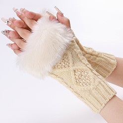 PapayaWhip Polyacrylonitrile Fiber Yarn Knitting Fingerless Gloves, Fluffy Winter Warm Gloves with Thumb Hole, PapayaWhip, 200~260x125mm