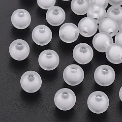 Blanc Perles acryliques givrés, Perle en bourrelet, ronde, blanc, 10mm, trou: 2 mm, environ 980 pcs / 500 g
