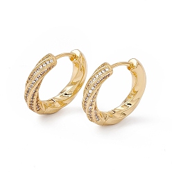 Real 18K Gold Plated Clear Cubic Zirconia Twist Hoop Earrings, Rack Plating Brass Jewelry for Women, Cadmium Free & Nickel Free & Lead Free, Real 18K Gold Plated, 18.5x20x3.5mm, Pin: 0.8mm