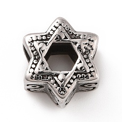 Antique Silver 304 Stainless Steel European Beads, Large Hole Beads, Star of David, Antique Silver, 9.5x11x7.5mm, Hole: 5mm