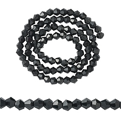 Noir Imitation cristal autrichien 5301 brin de perles de verre, toupie avec facettes, noir, 4x4mm, Trou: 1mm, Environ 92~96 pcs/chapelet, 13.78~14.37 pouce