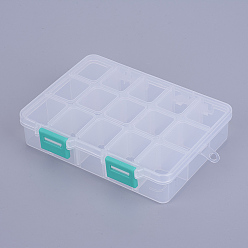 Turquoise Medio Organizador de almacenamiento de caja de plástico, divisores ajustables, Rectángulo, medio turquesa, 14x10.8x3 cm, compartimento: 3x2.5 cm, 15 compartimento / caja