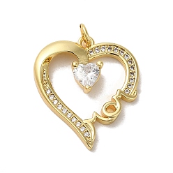 Real 18K Gold Plated Heart Rack Plating Brass Micro Pave Clear Cubic Zirconia Pendants, Long-Lasting Plated, Lead Free & Cadmium Free, Real 18K Gold Plated, 23x20x4.5mm, Hole: 3mm