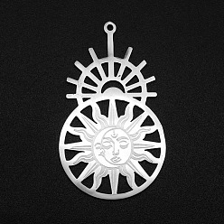 Stainless Steel Color 201 Stainless Steel Pendants, Laser Cut, Helm with Sun & Moon, Stainless Steel Color, 42.5x25x1mm, Hole: 1.4mm