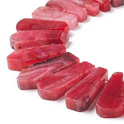 Rouge Brins de perles d'agate teinte naturelle en forme de larme, rouge, 25~50x11~16x6~8mm, Trou: 2.5mm, Environ 32~35 pcs/chapelet, 15.7 pouce