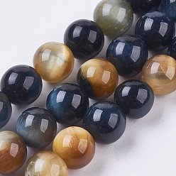 Colorful Natural Tiger Eye Bead Strands, Round, 7.5~8.5mm, Hole: 0.5~1mm, about 48~51pcs/strand, 14.8 inch~15.63 inch(37.5~39.7cm)