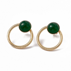 Green Ring with Half Round Glass Stud Earrings, Golden 304 Stainless Steel Jewelry for Women, Green, 22x20mm, Pin: 0.7mm