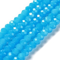 Deep Sky Blue Baking Painted Imitation Jade Glass Bead Strands, Faceted Rondelle, Deep Sky Blue, 8x6mm, Hole: 1mm, about 65~68pcs/strand, 15.75''(40~41cm)