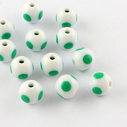 Medium Sea Green Dot Pattern Opaque Acrylic Beads, Round, Medium Sea Green, 16x15mm, Hole: 3mm, about 220pcs/500g