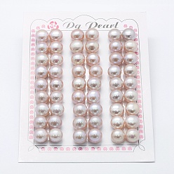 Lavender Blush Natural Cultured Freshwater Pearl Beads, Grade 3A, Half Drilled, Rondelle, Dyed, Lavender Blush, 9.5x7mm, Hole: 0.8mm, about 54pcs/board