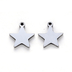 Stainless Steel Color 304 Stainless Steel Charms, Laser Cut, Star, Stainless Steel Color, 12x11x1mm, Hole: 1.2mm