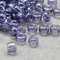 Lilas 12/0 grader des perles de rocaille en verre rondes, couleurs transparentes lustered, lilas, 12/0, 2x1.5mm, Trou: 0.3mm