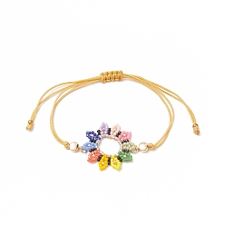 Coloré Bracelet de perles de tournesol tressées en graines de verre, bracelet réglable en nylon pour femme, colorées, diamètre intérieur: 5/8~3-1/8 pouce (1.5~8 cm)