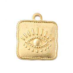 Golden Brass Pendants, Square with Eye, Golden, 22x19x12mm, Hole: 1.6mm