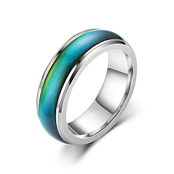 Stainless Steel Color Mood Ring, Temperature Change Color Emotion Feeling Stainless Steel Plain Ring for Women, Stainless Steel Color, US Size 11(20.6mm)