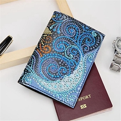 Flower DIY Diamond Painting Passport Cover Kits, including PU Leather, Resin Rhinestones, Diamond Sticky Pen, Tray Plate and Glue Clay, Rectangle, Flower Pattern, 200x140mm