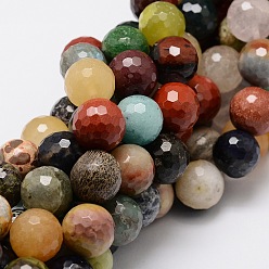 Смешанные камни Граненые круглые нити шарик натуральный ассорти драгоценных камней, 8 мм, отверстие : 1 мм, около 50 шт / нитка, 15.3 дюйм