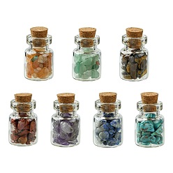 Mixed Stone Transparent Glass Wishing Bottle Decoration, Wicca Gem Stones Balancing, with Chakra Synthetic & Natural Mixed Gemstone Beads Drift Chips inside, 15x25mm, 7pcs/set